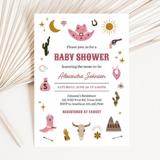 Invitación Cowgirl Baby Shower (Pink Wild West Baby Shower Invitation)