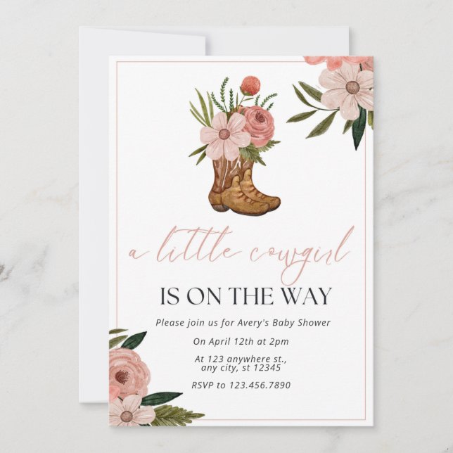 Invitación Cowgirl Baby Shower (Anverso)