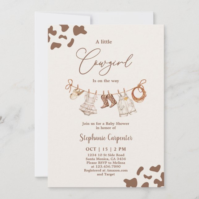 Invitación Cowgirl Baby Shower Chica (Anverso)