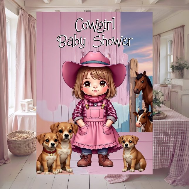 Invitación Cowgirl Baby Shower Pink Blue Animals (Subido por el creador)