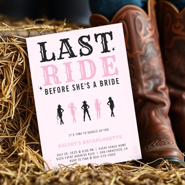 Invitación Cowgirl Bachelorette Party Last Ride Pink (Cowgirl Bachelorette Party Last Ride Pink Invitation
)