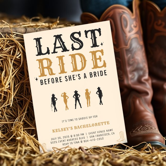 Invitación Cowgirl Bachelorette Party Last Ride Tan Brown (Subido por el creador)