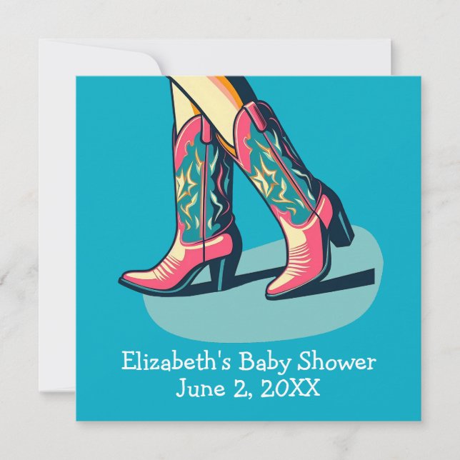 Invitación Cowgirl Boots Baby Shower (Anverso)