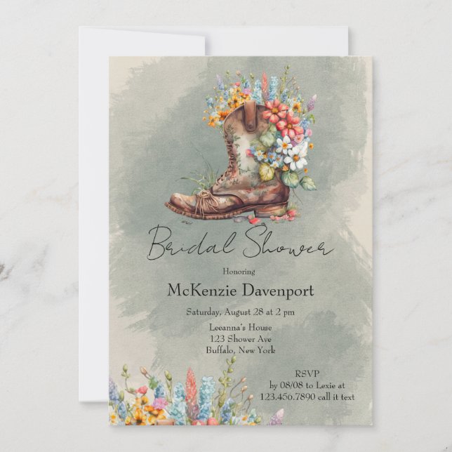 Invitación Cowgirl Boots Bluebonnets Daisy Bridal Shower (Anverso)