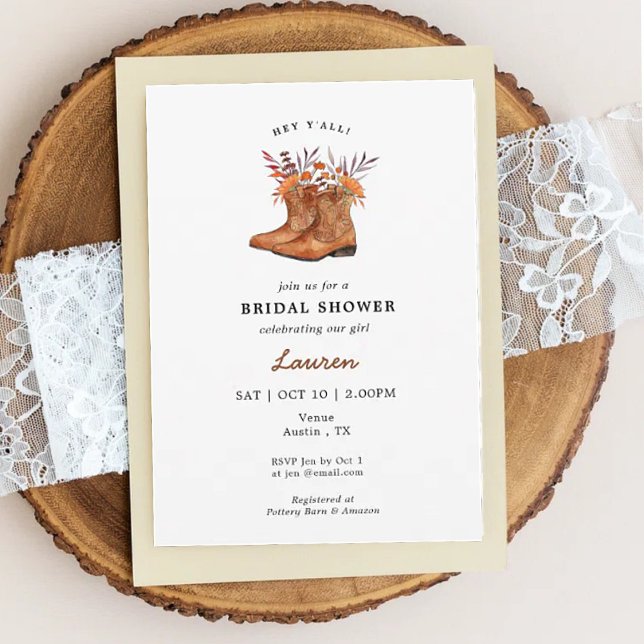 Invitación Cowgirl Boots Boots Rustic Western Bridal Ducha (Subido por el creador)
