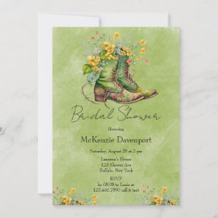 Invitación Cowgirl Boots Flores salvajes Ducha verde de novia