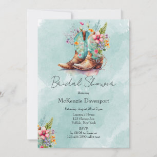 Invitación Cowgirl Boots Wildflowers Aqua Bridal Shower