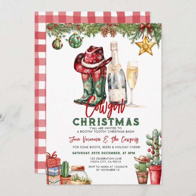 Invitación Cowgirl Christmas Party Western Holiday Boots (Anverso / Reverso)