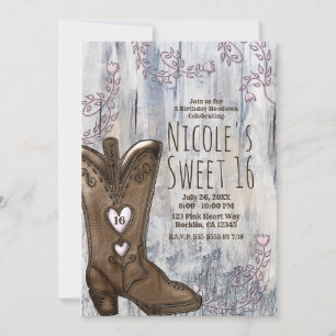 Invitación Cowgirl de corazón rosado dulce dulce 16 