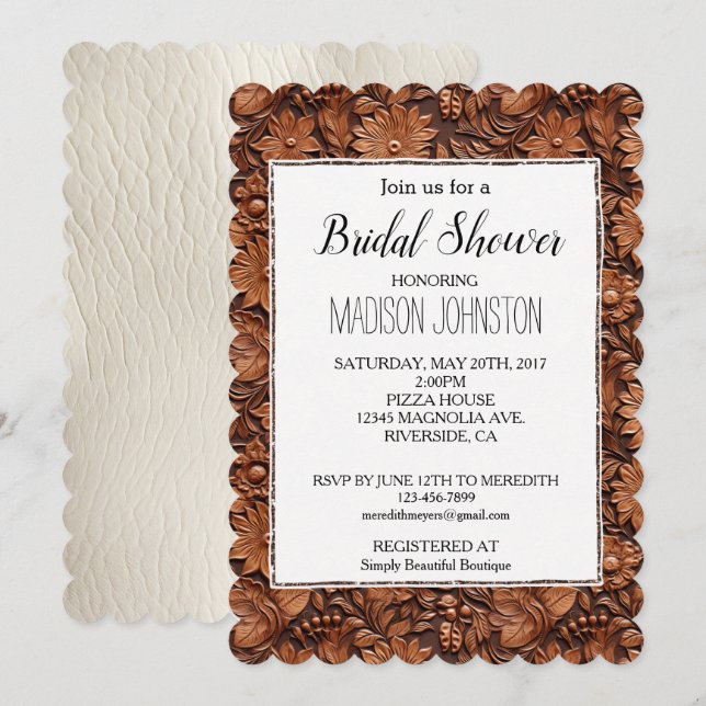 Invitación Cowgirl de crema floral de occidente marrón (Anverso / Reverso)