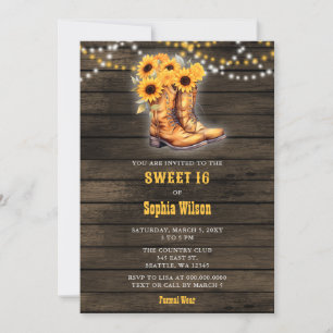 Invitación Cowgirl de girasol Boots Barn Wood dulce occidenta