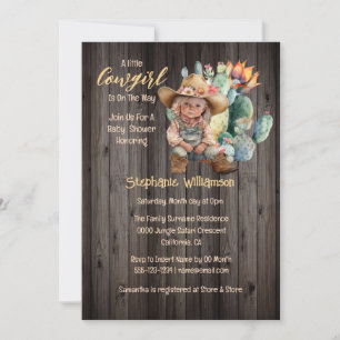 Invitación Cowgirl desierto cactus flor de madera bebé ducha