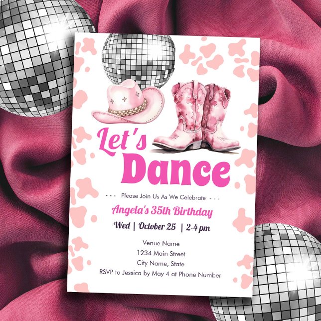 Invitación Cowgirl Disco 35th Birthday PINK Dance Invitation (Subido por el creador)