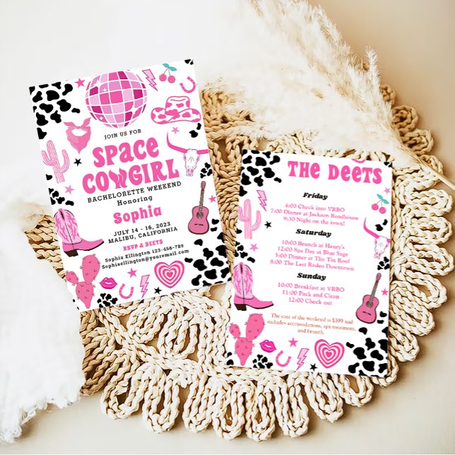 Invitación Cowgirl Disco Bachelorette Weekend Itinerary (Subido por el creador)