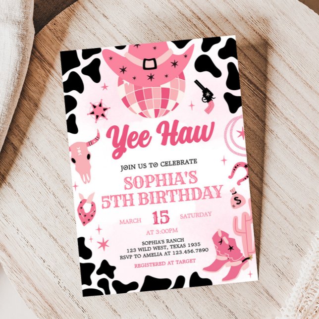 Invitación Cowgirl Disco Birday Party (Yee Haw Cowgirl Disco Birthday Party Invitation)