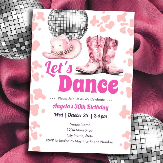 Invitación Cowgirl Disco PINK Dance Fiesta Adulto Cumpleaños (Subido por el creador)