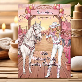 Invitación Cowgirl Horse Pink White Ranch Birthday Party