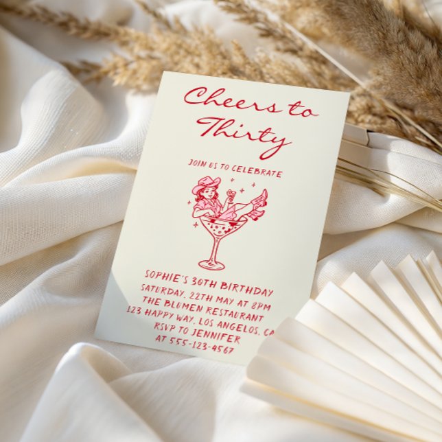 Invitación Cowgirl Martini Cheers to Thirty 30th Birthday (Subido por el creador)