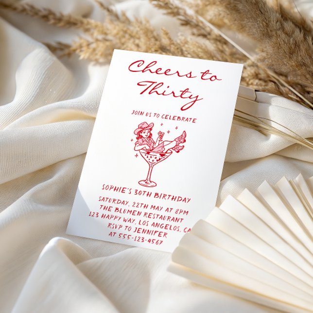 Invitación Cowgirl Martini Cheers to Thirty 30th Birthday (Subido por el creador)