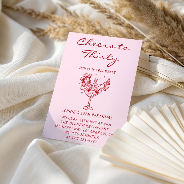 Invitación Cowgirl Martini Cheers to Thirty 30th Birthday (Subido por el creador)
