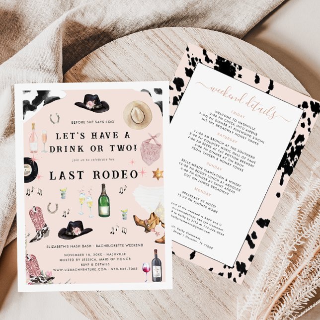 Invitación Cowgirl Nashville Pink Last Rodeo | Bachelorette (Subido por el creador)