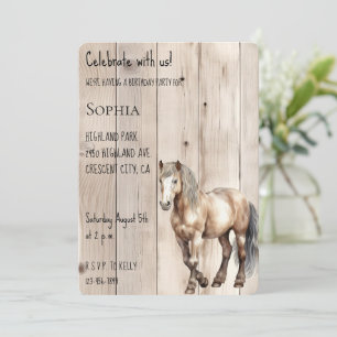 Invitación Cowgirl Occidental Cowboy Horse Faux Wood Birday
