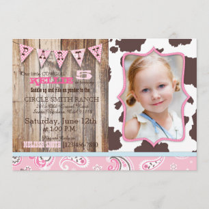 Invitación Cowgirl Pink Bandanna Tema Occidental Cumpleaños