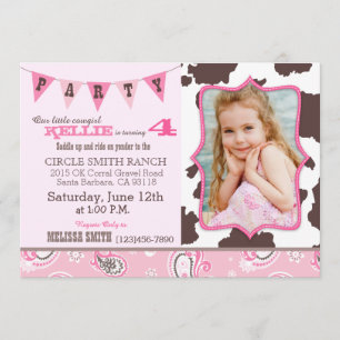 Invitación Cowgirl Pink Bandanna Tema Occidental Cumpleaños