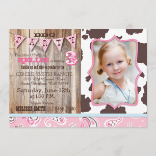 Invitación Cowgirl Pink Bandanna Tema Occidental Cumpleaños