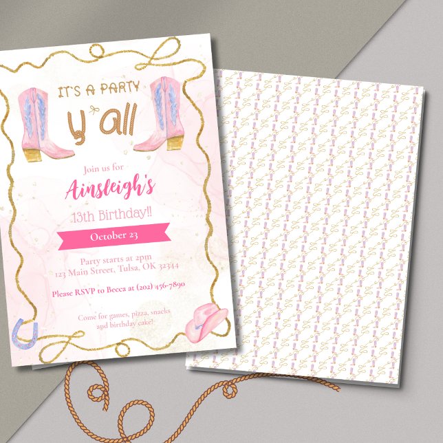 Invitación Cowgirl Pink bota fiesta de cumpleaños occidental (Subido por el creador)