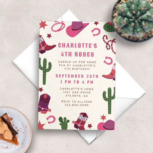 Invitación Cowgirl Rodeo Western Birday Party (Girl's cowboy birthday party invitation with wild west theme)