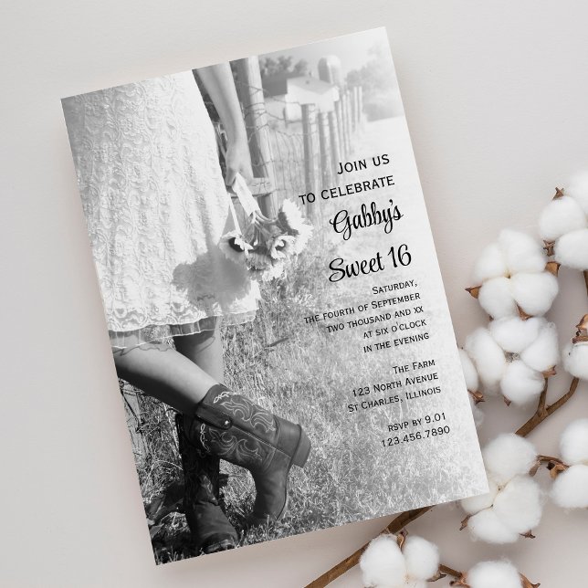 Invitación Cowgirl Sunflowers Country Sweet 16 Birthday Party (Subido por el creador)