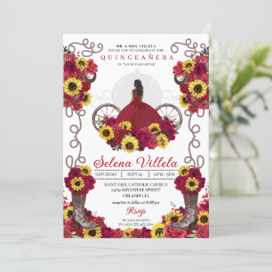 Invitación Cowgirl Sunflowers Rosas Western Quinceanera