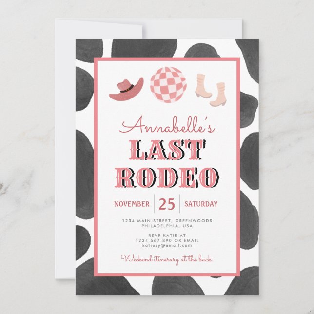 Invitación Cowgirl Último Rodeo Disco Bachelorette Weekend (Anverso)