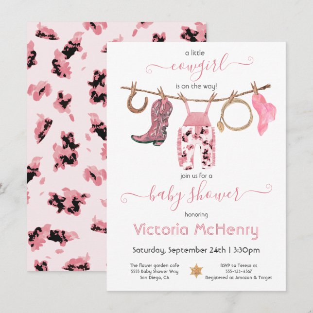 Invitación Cowgirl Western Baby Clothesline Baby Shower (Anverso / Reverso)