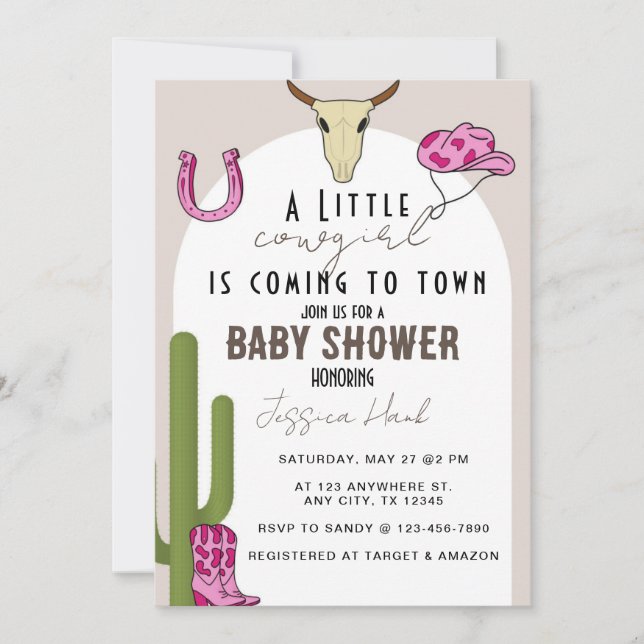 Invitación Cowgirl Western Baby Shower (Anverso)