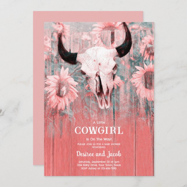 Invitación Cowgirl Western Country Floral Rodeo Baby Shower (Anverso / Reverso)