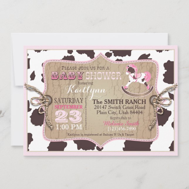 Invitación Cowgirl Western Rocking Horse Baby Shower (Anverso)