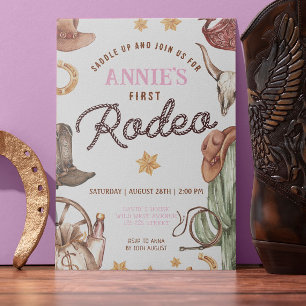 Invitación Cowgirl Wild West Primera fiesta de cumpleaños de 