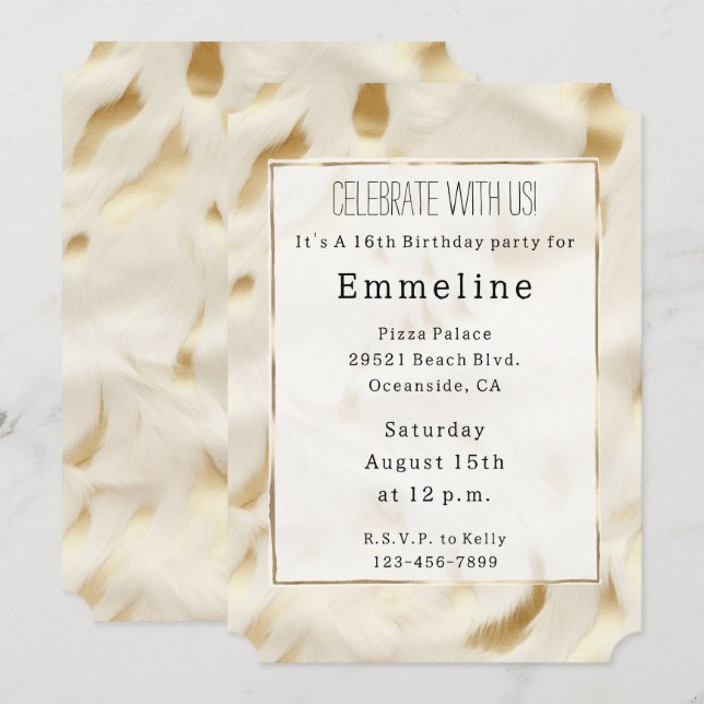 Invitación Cowhide blanco crema de oro (Anverso / Reverso)