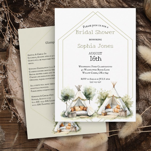 Invitación Cozy boho Glamping teepee bridal shower sleepover (Subido por el creador)