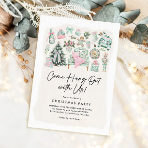 Invitación Cozy Chinoiserie Sage Green Navidades Fiesta