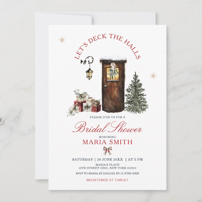 Invitación Cozy Christmas Let’s Deck the Halls Bridal Shower (Anverso)