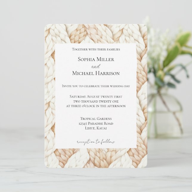 Invitación Cozy Cream Beige Weaves Wedding (Anverso de pie)
