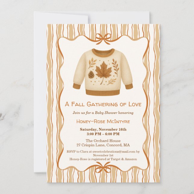 Invitación Cozy Fall Baby Shower | Neutral Cream & orange (Anverso)