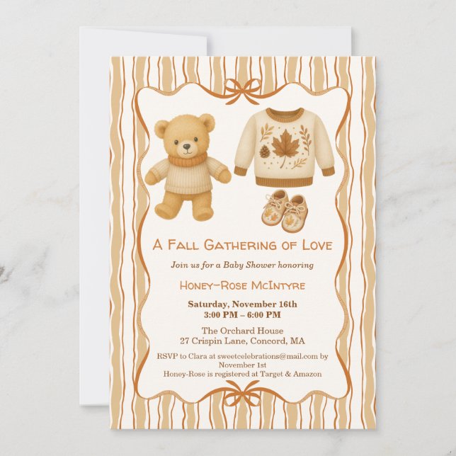 Invitación Cozy Fall Baby Shower | Neutral Cream & orange (Anverso)