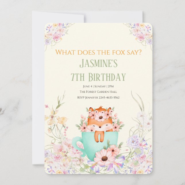 Invitación Cozy Fox Flower Forest Magical Birthday Invitation (Anverso)