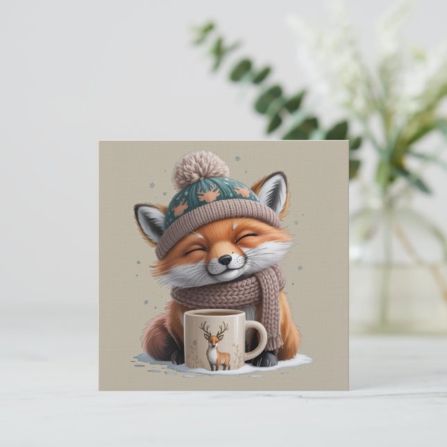 Invitación Cozy Fox Winter Season Animal Coffee Holiday (Anverso de pie)