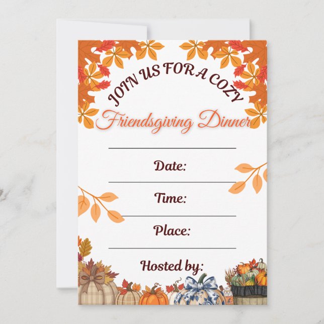 Invitación Cozy Friendsgiving Dinner Art (Anverso)