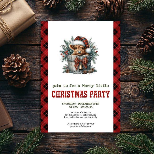 Invitación Cozy highland cow invite holly berries and pine (Cozy highland cow invite holly berries and pine

)